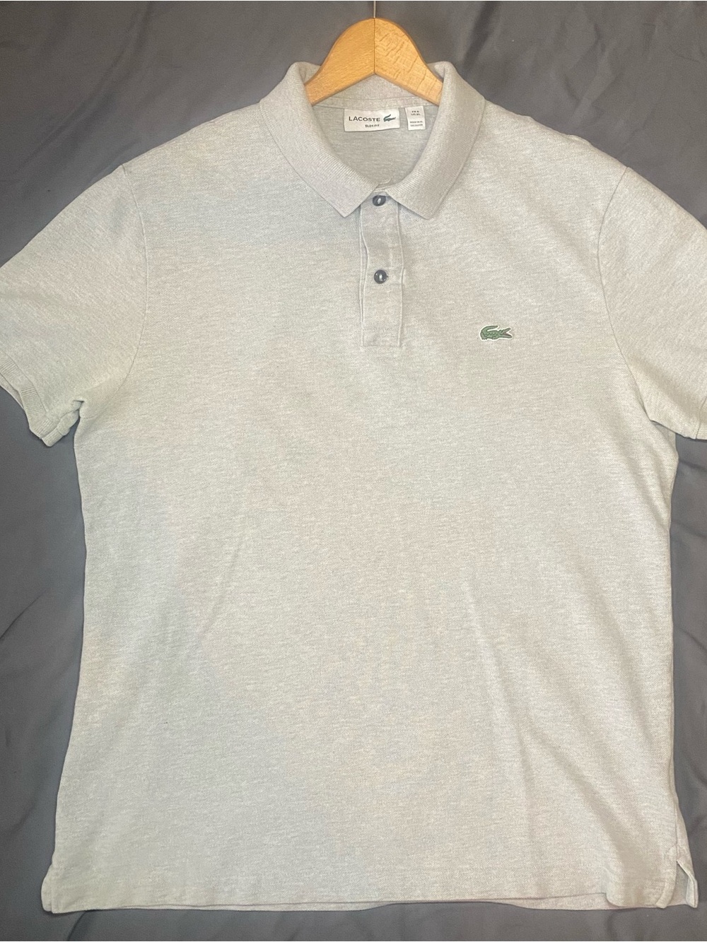 Lacoste Polo Shirt mens XL Slim Fit Gray Cotton Short Sleeve Preppy Minimalist